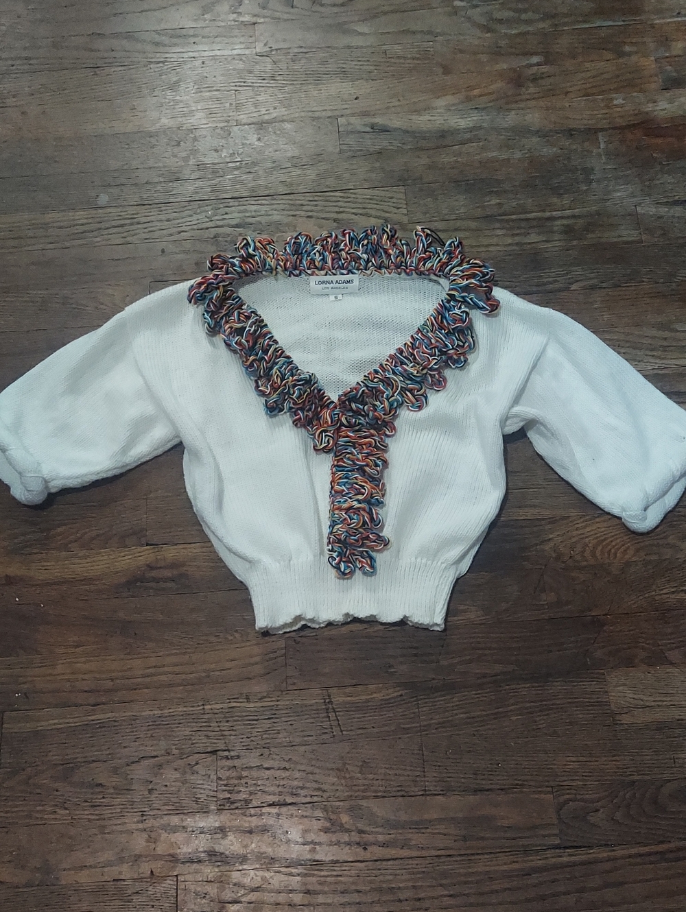 Lorna Jane White Kids Sweater with Rainbow Ruffle Trim